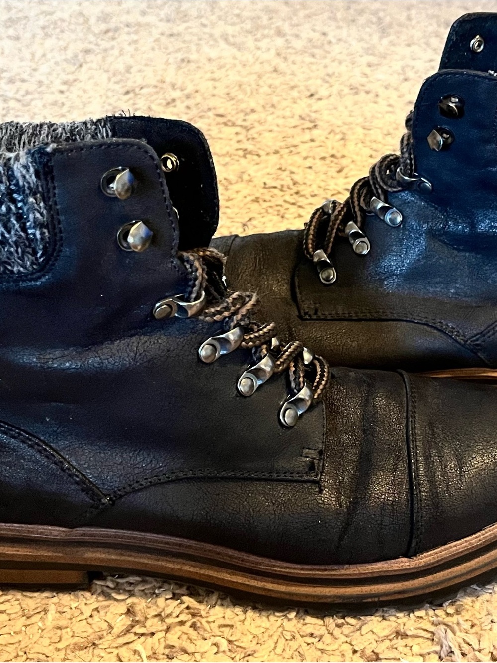 Women's Black Lace-Up Ankle Boots with Knit Cuff